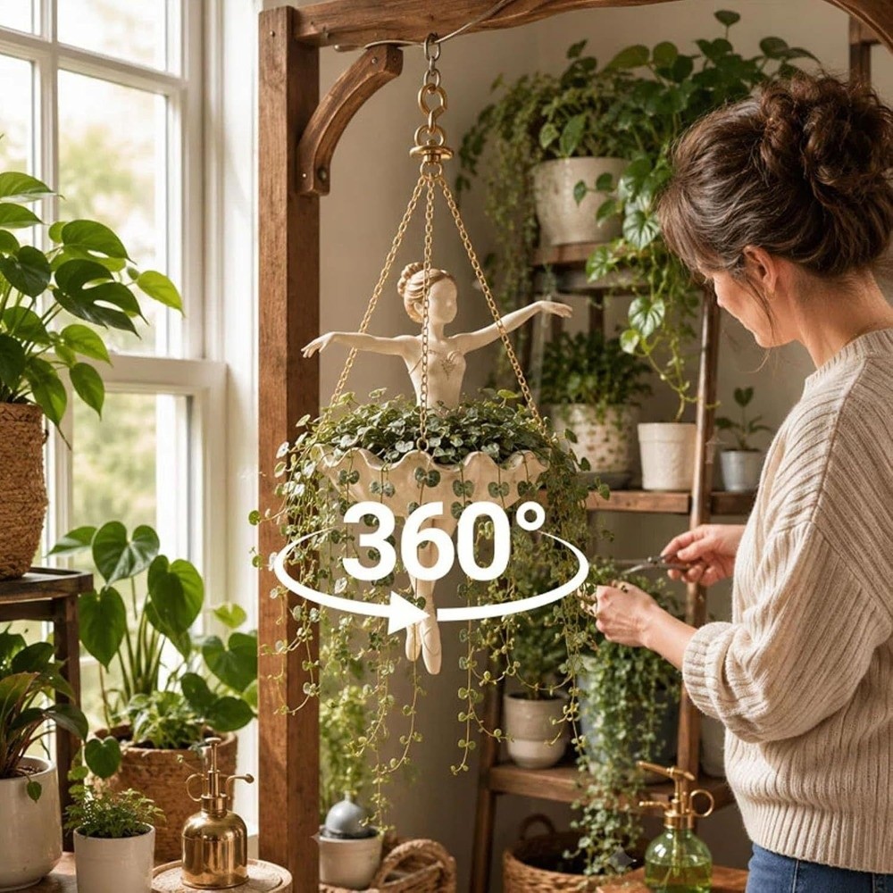 Plant Parent - กระถางแขวนรูปนักบัลเลต์เรซิ่น งานแกะสลักด้วยมือ รูปสาวน้อยแสนน่ารัก ทนทานต่อรังสียูวี กระถางแขวนตกแต่งรูปนักบัลเลต์สุดหรู